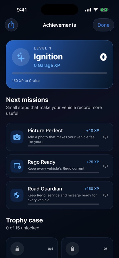 Drilore record completeness screen showing useful Garage fields
